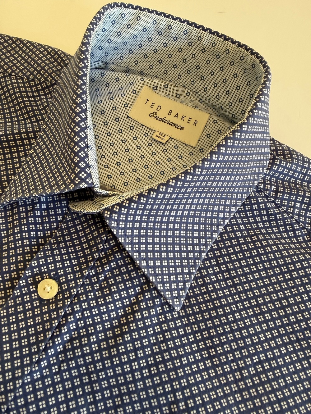 Ted Baker Endurance Men’s Dress Shirt – 15.5 / 34-35 – Navy Geometric Print